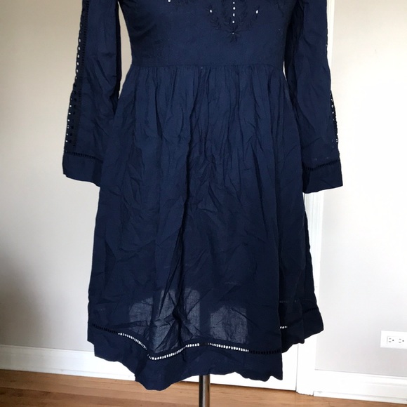 Coastal Cottage Eyelet Boho Western Fit Flare Lace Embroidered Casual Overlay - Picture 5 of 8